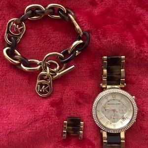 Michael Kors tortoise watch and bracelet set